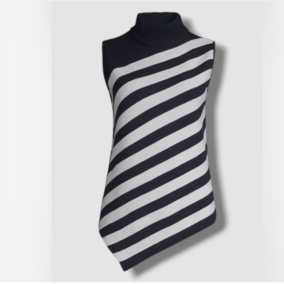 Molly Cashmere Navy Stripes Asymmetrical top - Picture 7 of 12